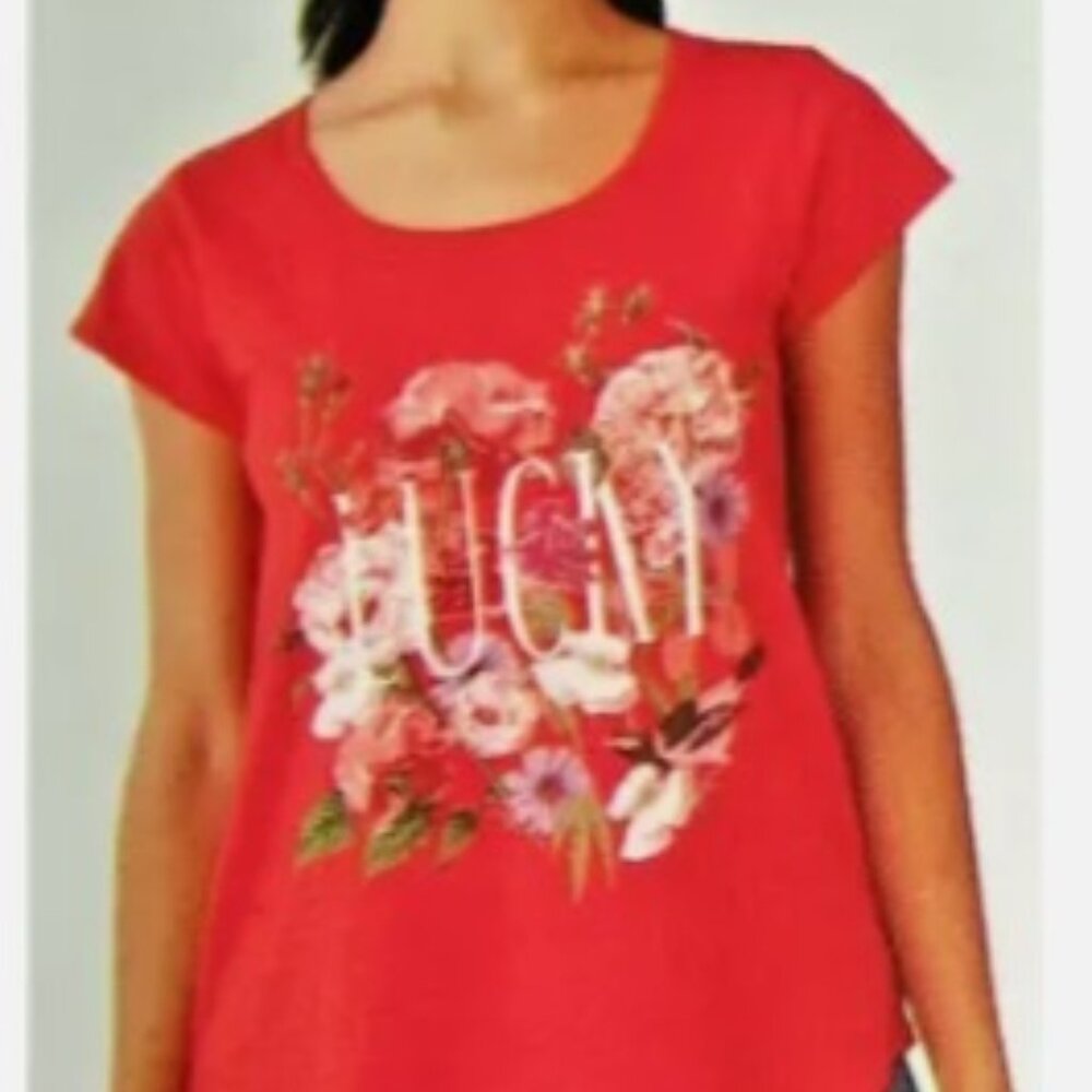 LUCKY BRAND WOMEN'S GRAPHIC FLOWER T-SHIRT(RED SMALL)  NWT